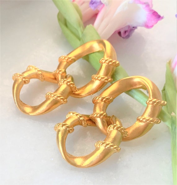 Oversized Angular Link Satin Gold Chain Drop Pier… - image 3