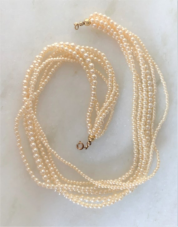 6 Strand Faux Pearl Necklace with Gold Tone Spring