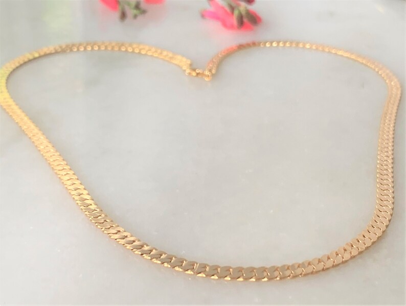 18 Polished Gold Tone Flat Link S Chain with Spring Ring Clasp Made in USA