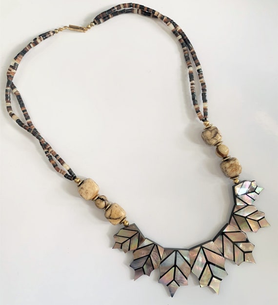 Mother of Pearl Inlay Leaf Necklace Hand Crafted … - image 5