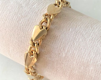 Curb Chain Motifs Link Bracelet with Fold Over Clasp in Gold Tone  - 2 Styles - Made in USA