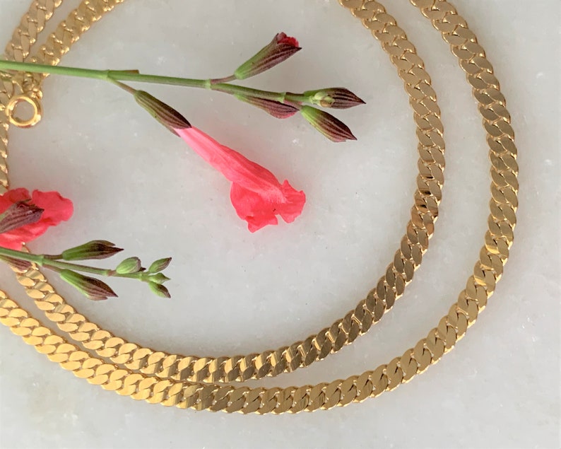 18 Polished Gold Tone Flat Link S Chain with Spring Ring Clasp Made in USA