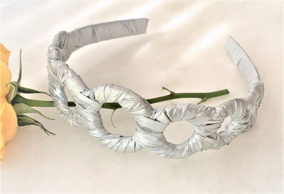 Metallic Fabric Headband - 2 Styles - Silver Circ… - image 1