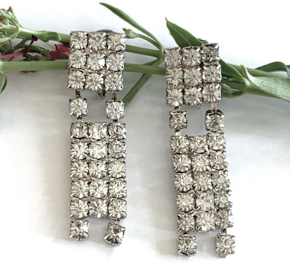 Rectangle Triple Row Diamond Rhinestone Silver 2"… - image 6