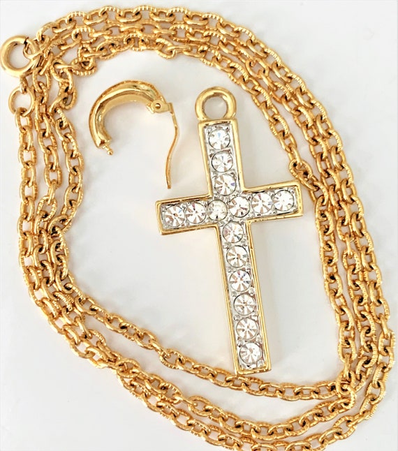 Faceted Crystal Pave' & Gold Tone Cross Enhancer … - image 5