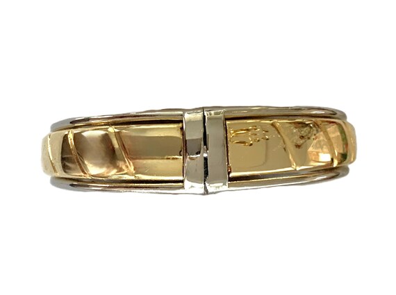 Two Tone Angular Ribbed Oblong Hinged Bracelet - image 5