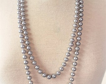 30", 36" Endless Gray Luster MOT Imitation Pearl 10mm Chubby Necklace - 2 Sizes
