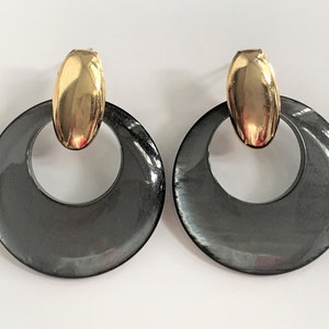 Gray Moonglow Lucite Door Knocker Pierced Earrings with Gold Tone Tops - 2 Styles - Made in USA