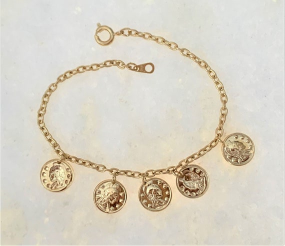 Dainty Gold Tone Coin Bracelet on Link Chain with… - image 5