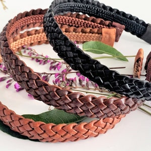 Braided Leather 3/4&quot; Wide Headband in Chestnut, Brown or Black Leather - 3 Colors