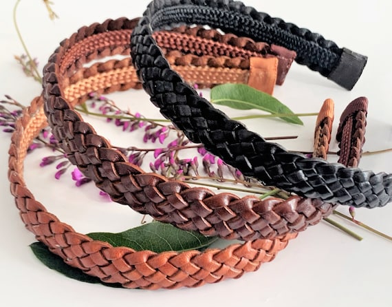 Braided Leather 3/4" Wide Headband in Chestnut, Brown or Black Leather - 3 Colors
