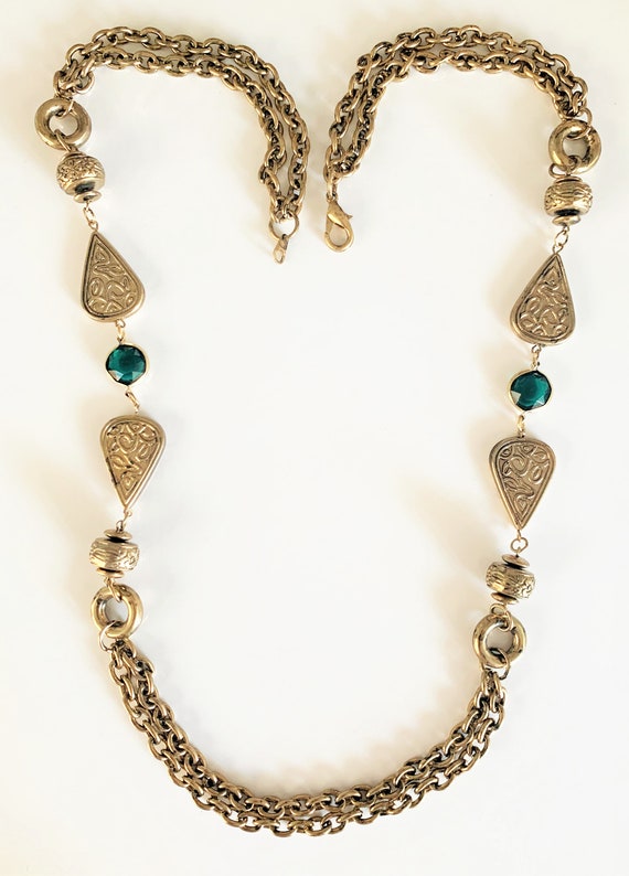 Open Bezel Faceted Stones & Antique Gold Embossed… - image 5