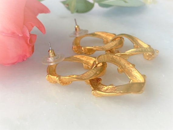 Oversized Angular Link Satin Gold Chain Drop Pier… - image 6