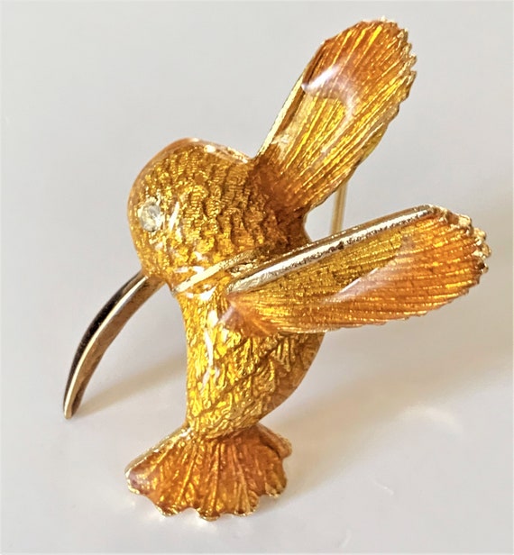 Golden Enameled Hummingbird in Flight with Facete… - image 4