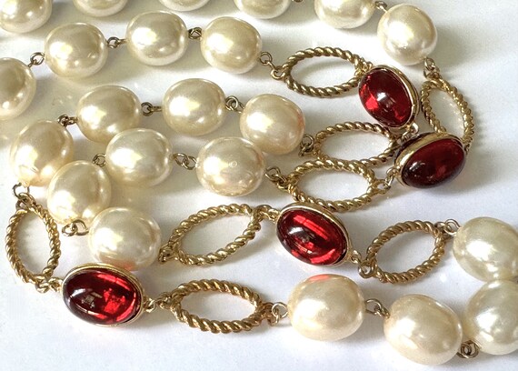 Gold Plated 30" Oval Faux Pearl Chain & Oval Luci… - image 3
