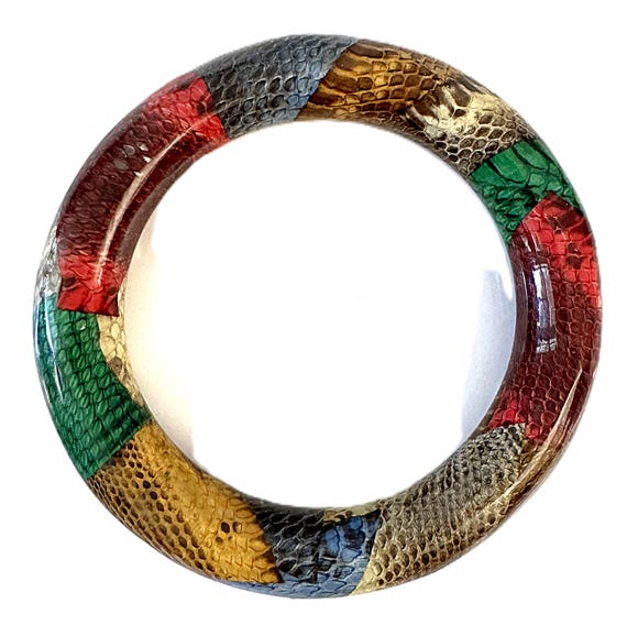 Snake Skin Patchwork Bangle Bracelet and Drop Pie… - image 7