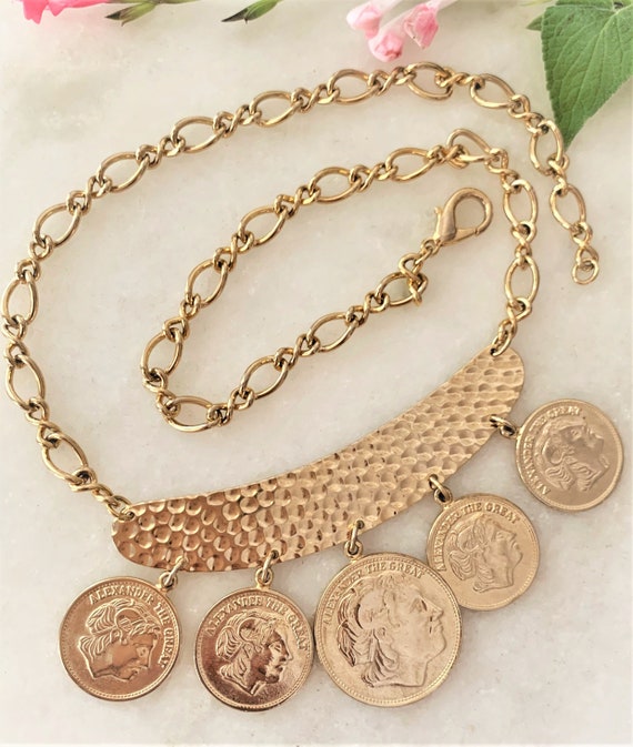 Alexander The Great Faux Coin Necklace with Hamme… - image 1