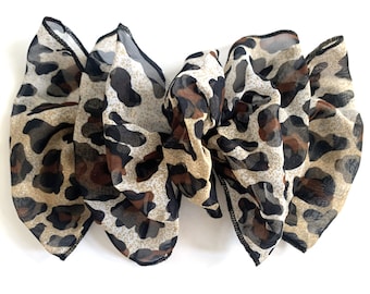 1990’s Large Chiffon 8” Animal Print Bow Automatic Barrette - Black/Brown/White/Gold