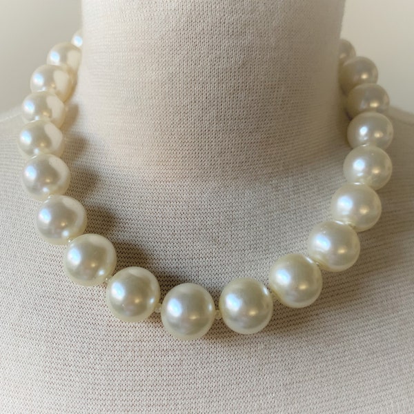 Chunky Imitation Pearl 19" Necklace with Mini Pearls  & Silver Tone Spring Ring Clasp