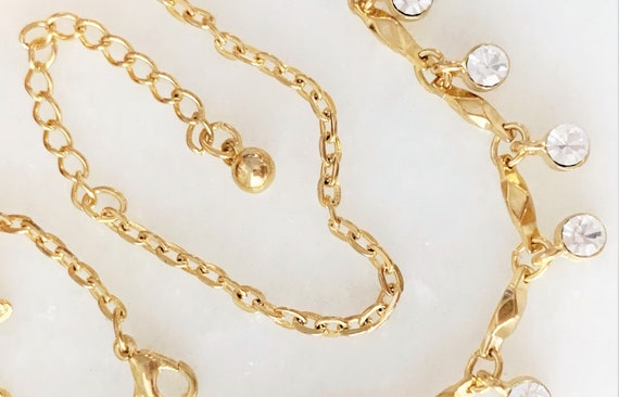 Faceted Crystal Glass Drops & Beveled Bar Chain G… - image 8