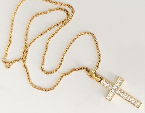 Faceted Crystal Pave' & Gold Tone Cross Enhancer … - image 3