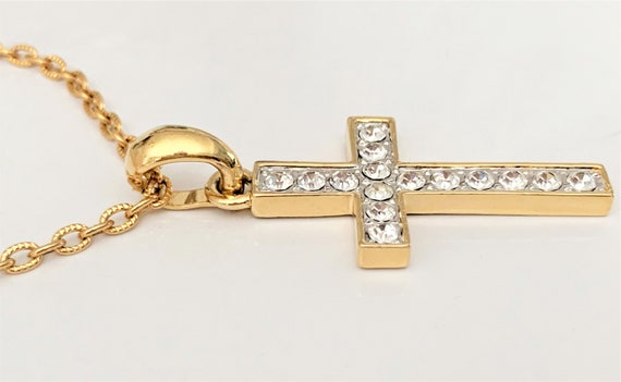 Faceted Crystal Pave' & Gold Tone Cross Enhancer … - image 4