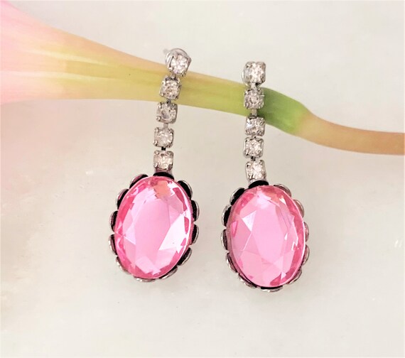 Crystal Rhinestone Drop Pierced Earrings with Pin… - image 5