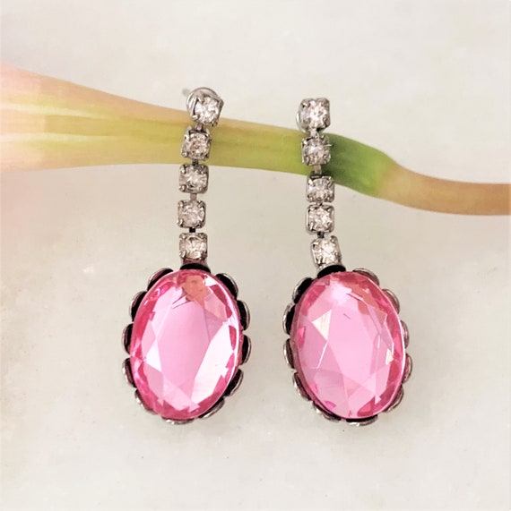 Crystal Rhinestone Drop Pierced Earrings with Pin… - image 1