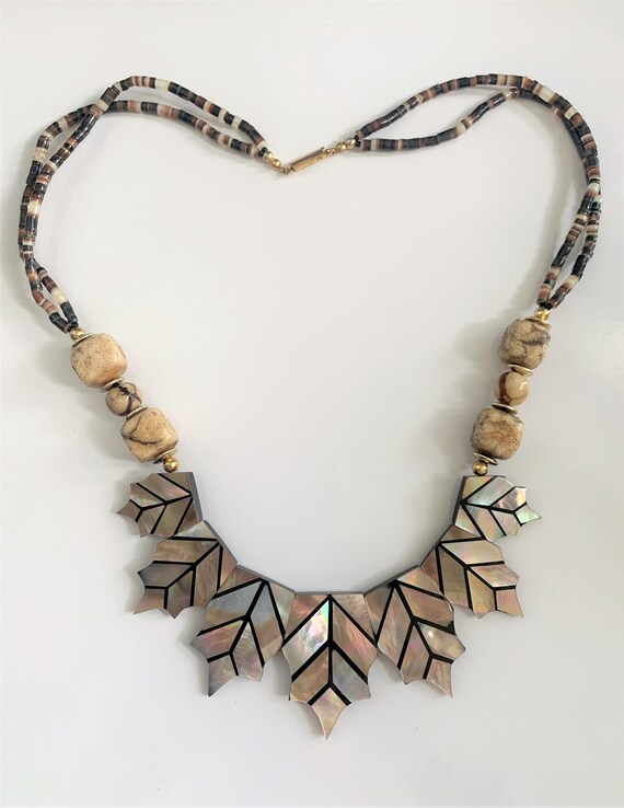 Mother of Pearl Inlay Leaf Necklace Hand Crafted … - image 8