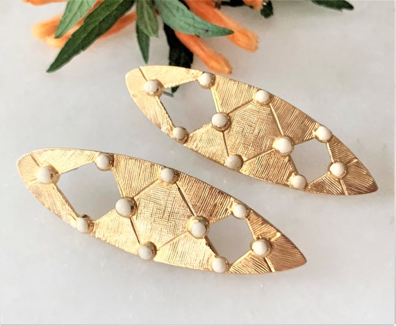 1970’s Grid Patterned Open Work Gold Tone Stick E… - image 3