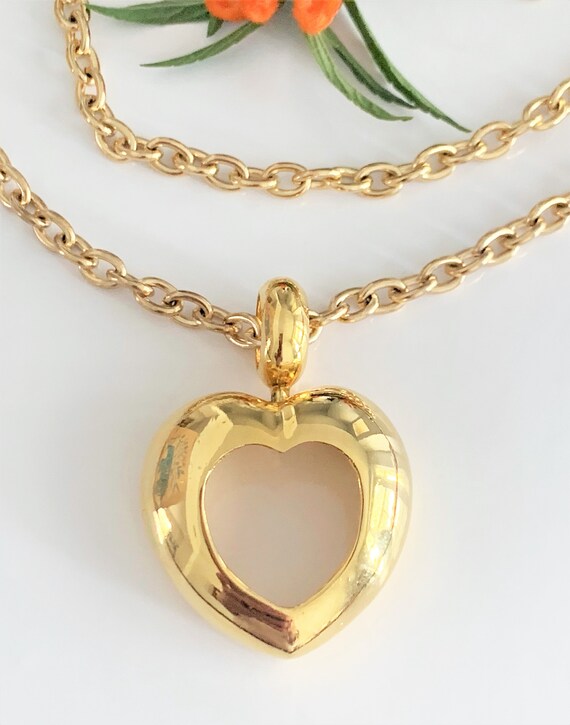 Cut Out Puff Heart Removeable Pendant on 32" Gold… - image 1