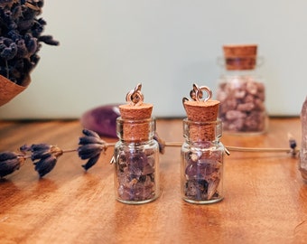 Peace & Calm// Lavender and Amethyst Intention Jar Earrings//Spell Jar Earrings//