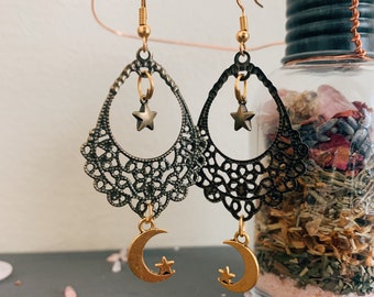 Antique Witchy Earrings// Celestial Earrings// Antique//