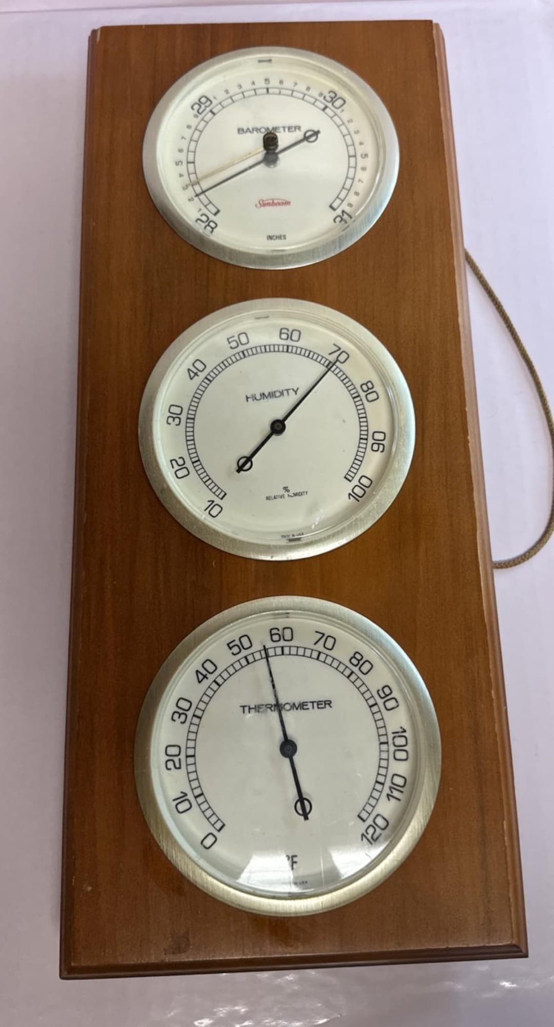 Vintage Sunbeam Thermometer, Barometer, Humidity Weather Station 3 ...