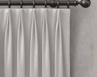 White Linen Pleated Drapery Panel - Fabric and Cotton Lining Included - FREE SHIPPING