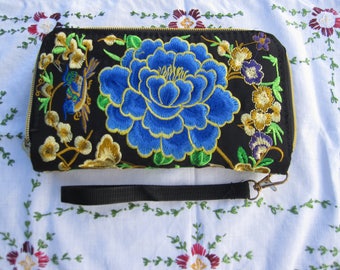 Portemonnee, kaarthouder, clutch, zwarte portemonnee, geborduurde bloemen 6