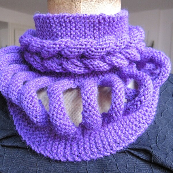 Snood original, tour de cou, col violet à tresse, écharpe