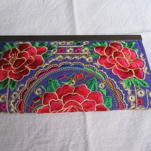 Porte-monnaie, porte-cartes, portefeuille violet, brodé fleurs 1