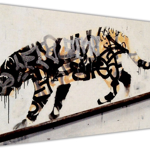 Banksy Tiger Spray Framed Canvas Wall Art Prints Home Decoration Pictures Graffiti Images Mural Poster