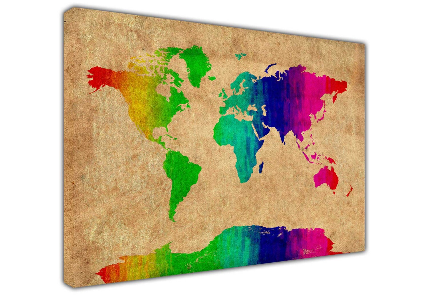 World Map Colourful Atlas CANVAS Framed Glossy with Metal Hanger Various Sizes