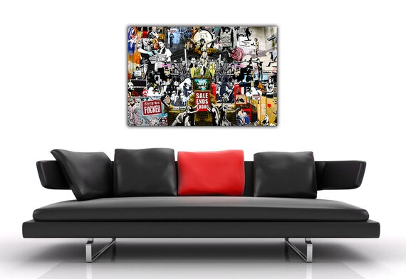 Black & White Grey Banksy Montage Collage Gallery Wall Print Set Poster Picture 