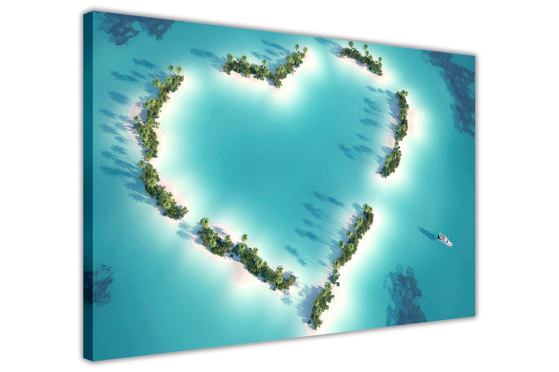 Heart Island Ocean Canvas Wall Art Prints Home Decoration Etsy