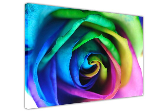 RAINBOW ROSE FLOWER WALL ART CANVAS PICTURES HOME DECORATION FLORAL PHOTOS