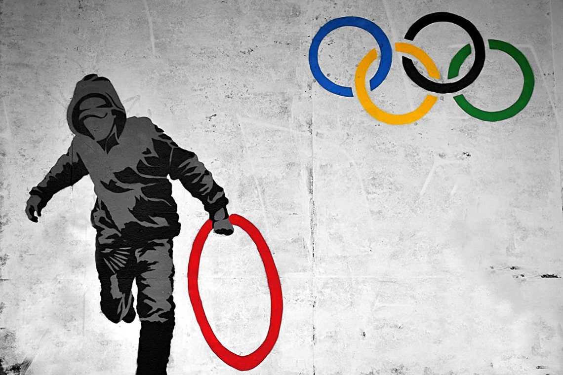 Banksy Mural Print Iconic Thug Stealing Olympic Ring Canvas Etsy