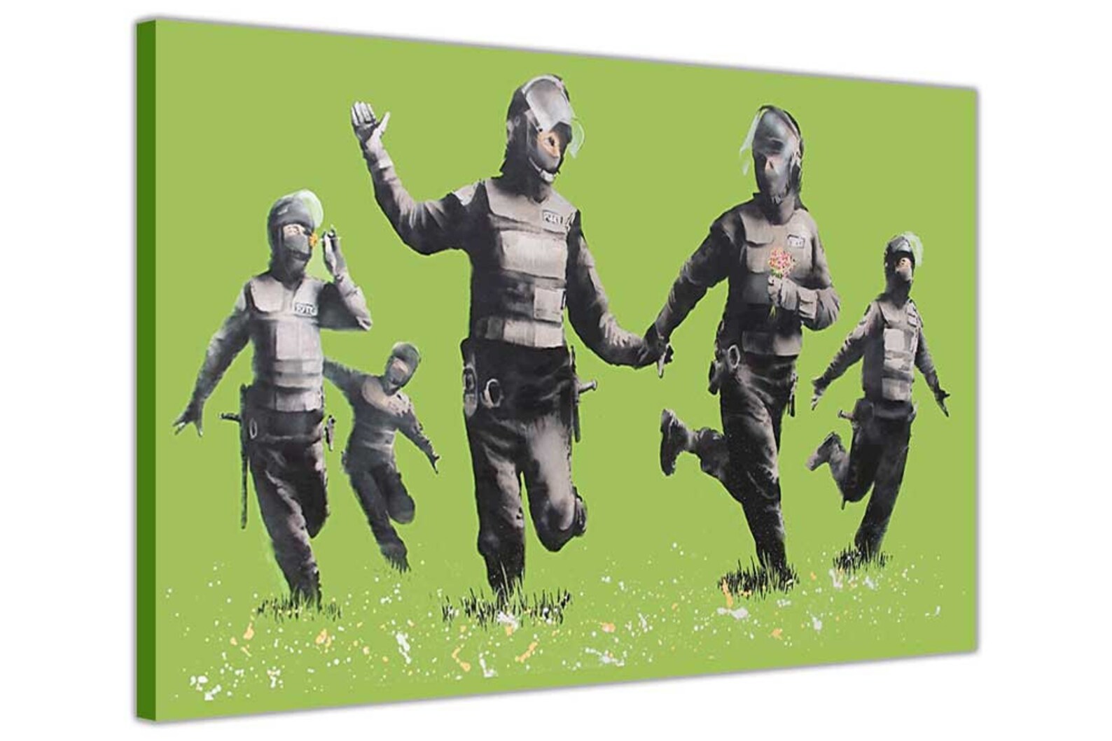Iconic Banksy Riot Cops On Green Field Canvas Wall Art Prints Etsy