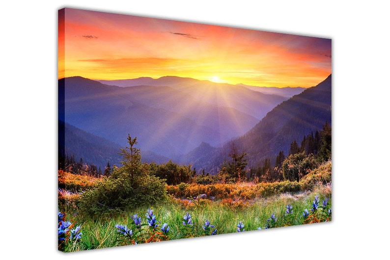 Sunrise Over Mountains Landscape Canvas Wall Art Pictures Home Etsy