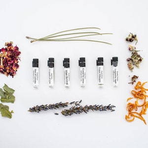 Earth Notes sample pack -all 6 scents; apple, lavender, rose, mint, citrus, pine, oil perfume, natural, alcohol, chemical, cruelty free