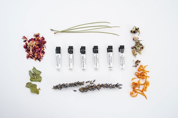 Earth Notes Natural Oil Perfume Sample Pack: Apple, Lavender, Rose, Mint, Citrus, Pine