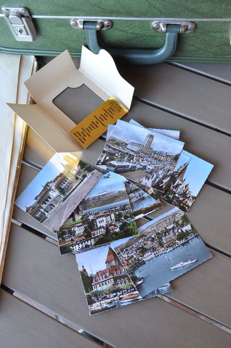 Vintage souvenir photo block of Lausanne and Ouchy in Switzerland-years /' 60