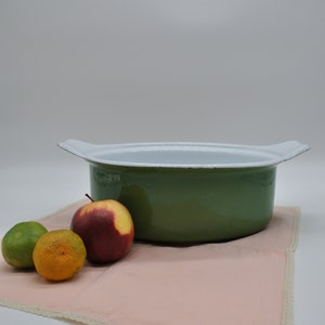 Green enamel oval pot from the 60s